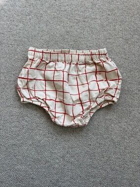 Bobo Choses Cream Shorts with Red Grid